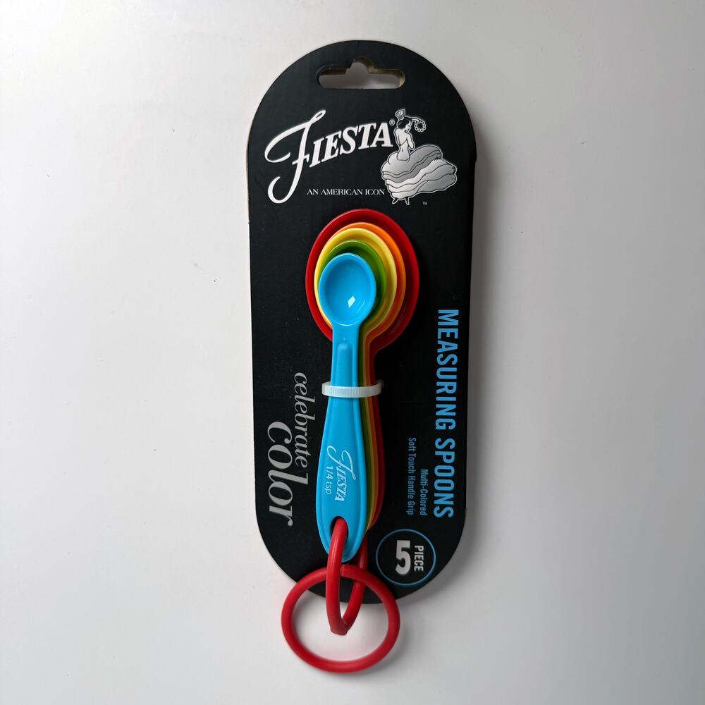 Fiesta Measuring Spoons Multi Color Plastic Soft Touch Handle Grip 5 Piece Set